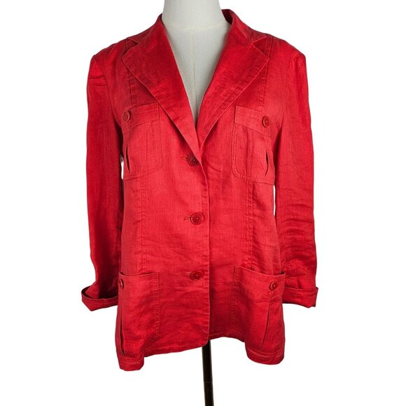 Lauren Ralph Lauren Linen Utility Jacket Size 6 Oversized Blazer Red Pockets - Picture 1 of 10